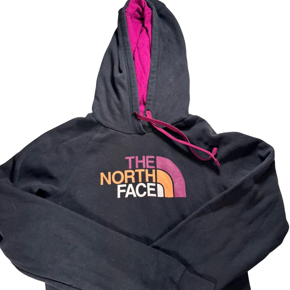 The North Face Womens Black Hoodie Pink Logo‎ Pullover Size Small
